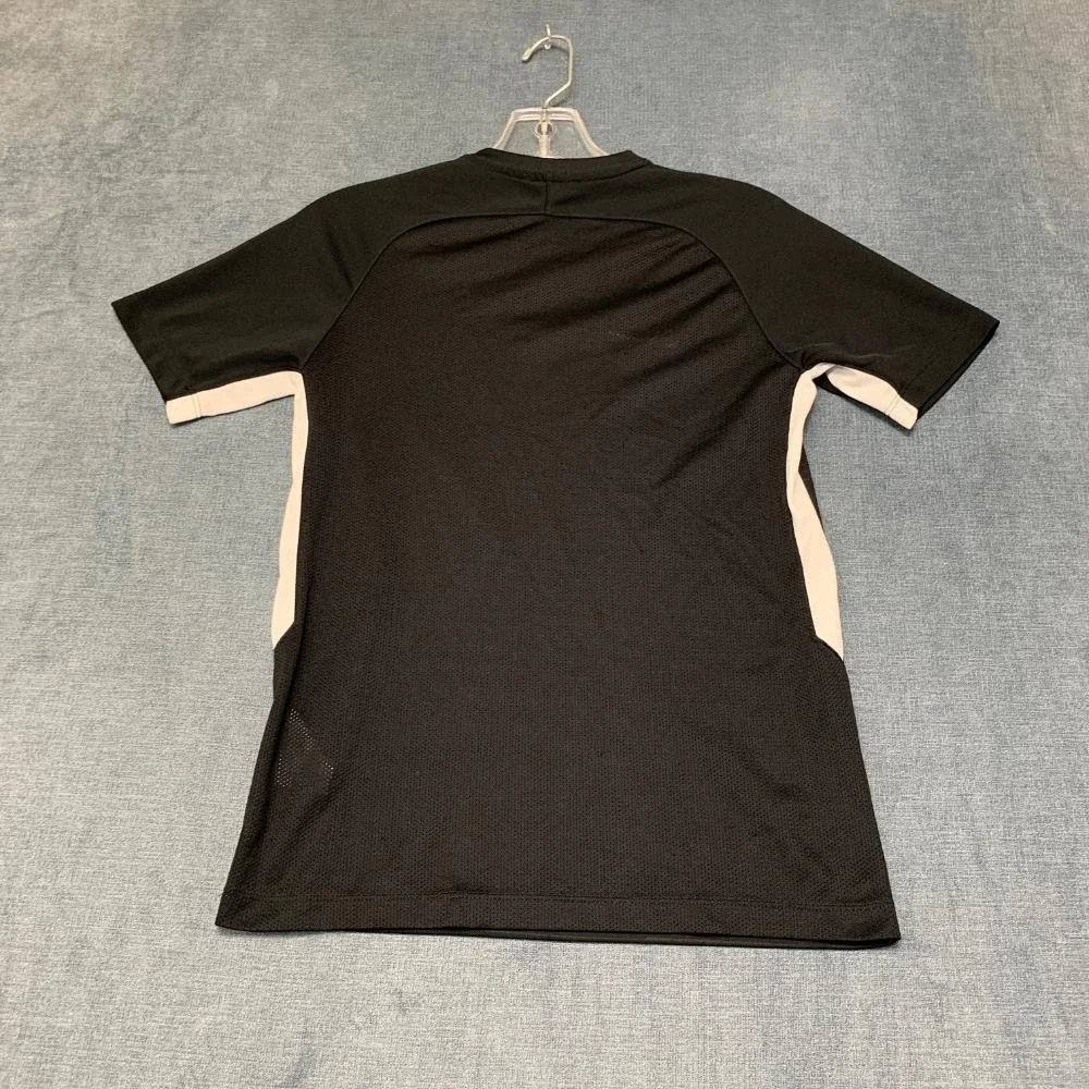 Nike Dri Fit T-Shirt Mens Large Black Striped Raglan Sleeve V Neck Swoosh Logo